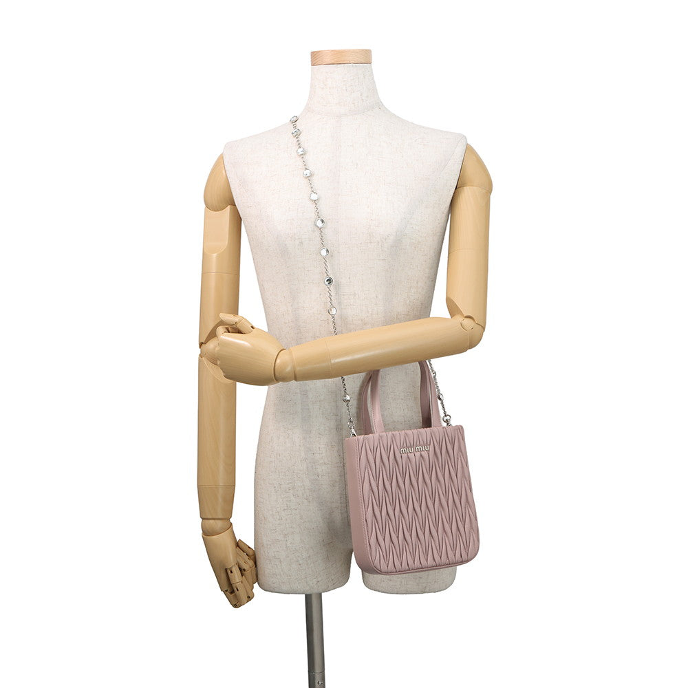 MIUMIU Matelassé Crystal 2-way Handbag Pink5BA220 Leather