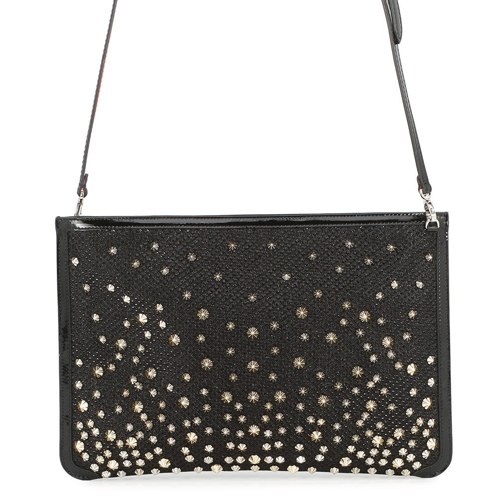 Christian Louboutin Studded Shoulder Bag Black Patent Leather