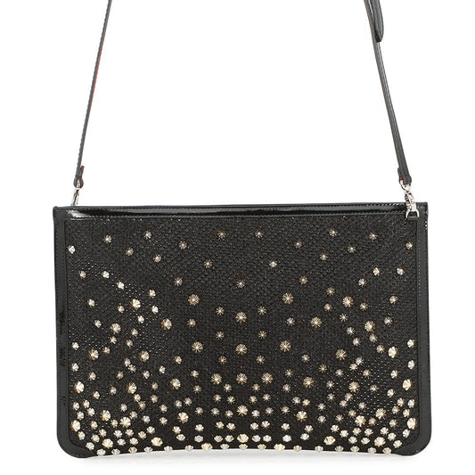 Christian Louboutin Studded Shoulder Bag Black Patent Leather