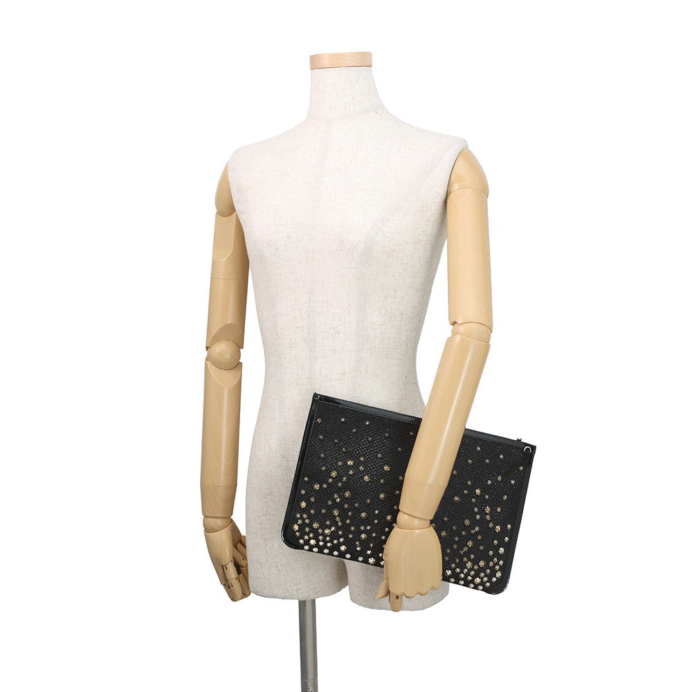 Christian Louboutin Studded Shoulder Bag Black Patent Leather