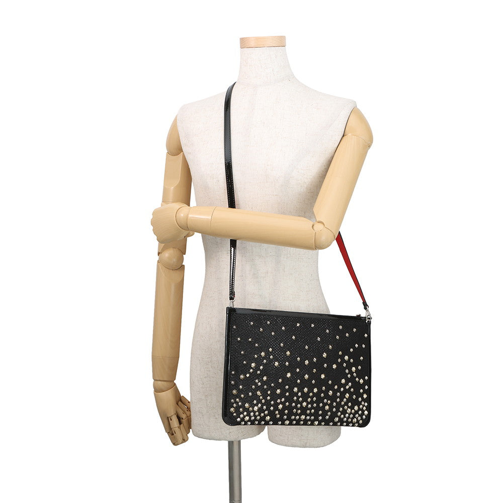 Christian Louboutin Studded Shoulder Bag Black Patent Leather