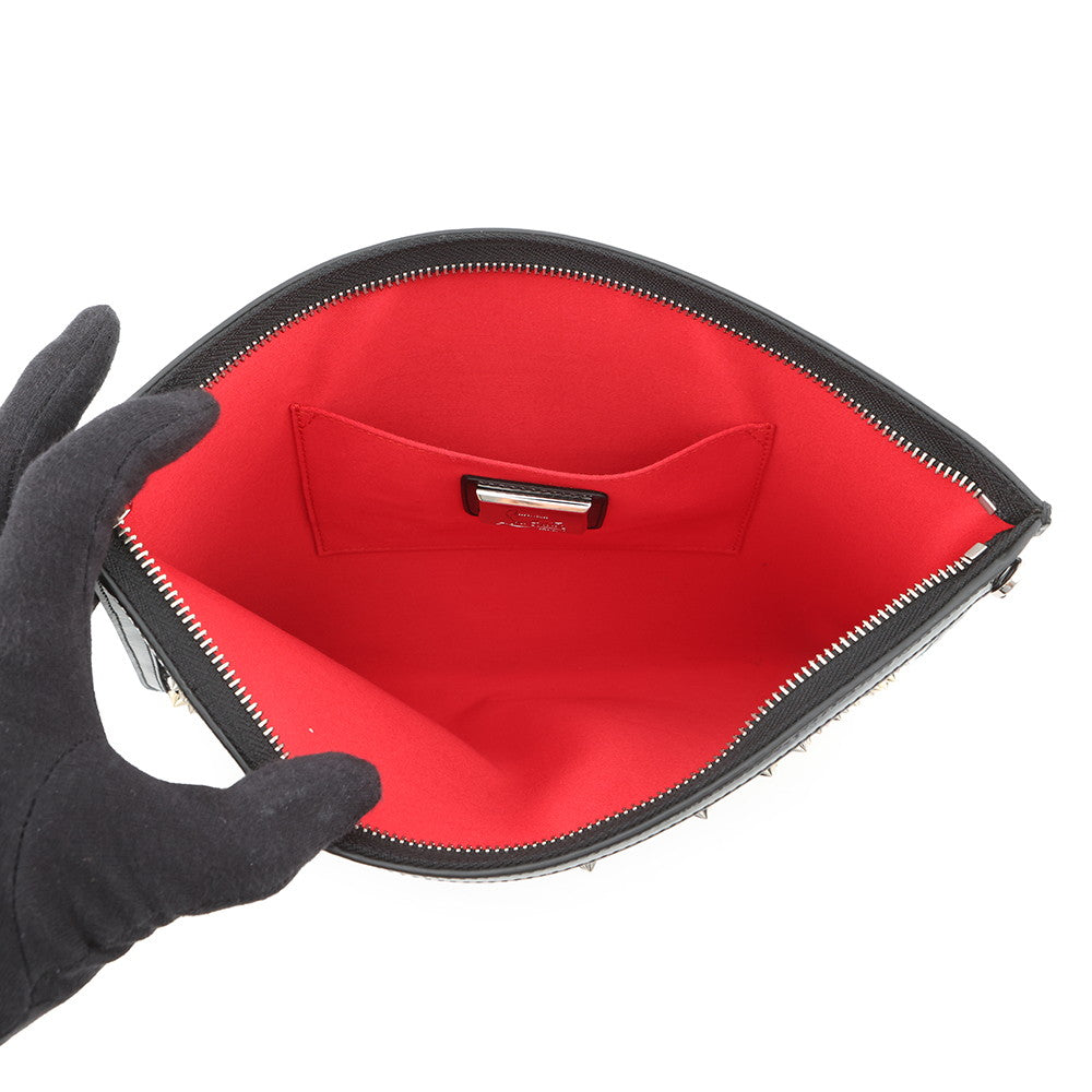 Christian Louboutin Studded Shoulder Bag Black Patent Leather