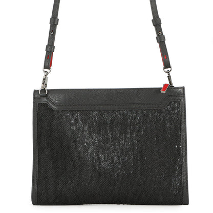 Christian Louboutin Sky Pouch Shoulder Bag Black/Red Sequins Leather