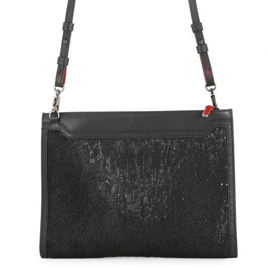 Christian Louboutin Sky Pouch Shoulder Bag Black/Red Sequins Leather