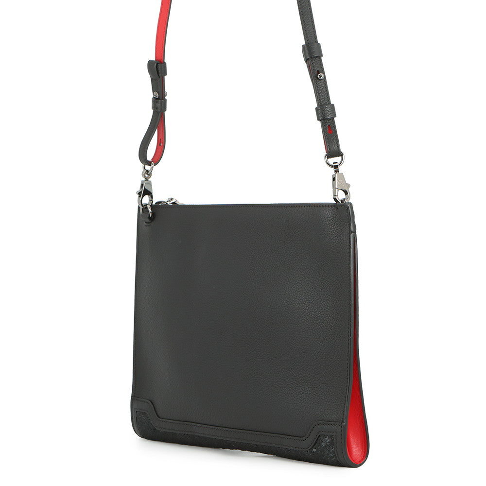 Christian Louboutin Sky Pouch Shoulder Bag Black/Red Sequins Leather