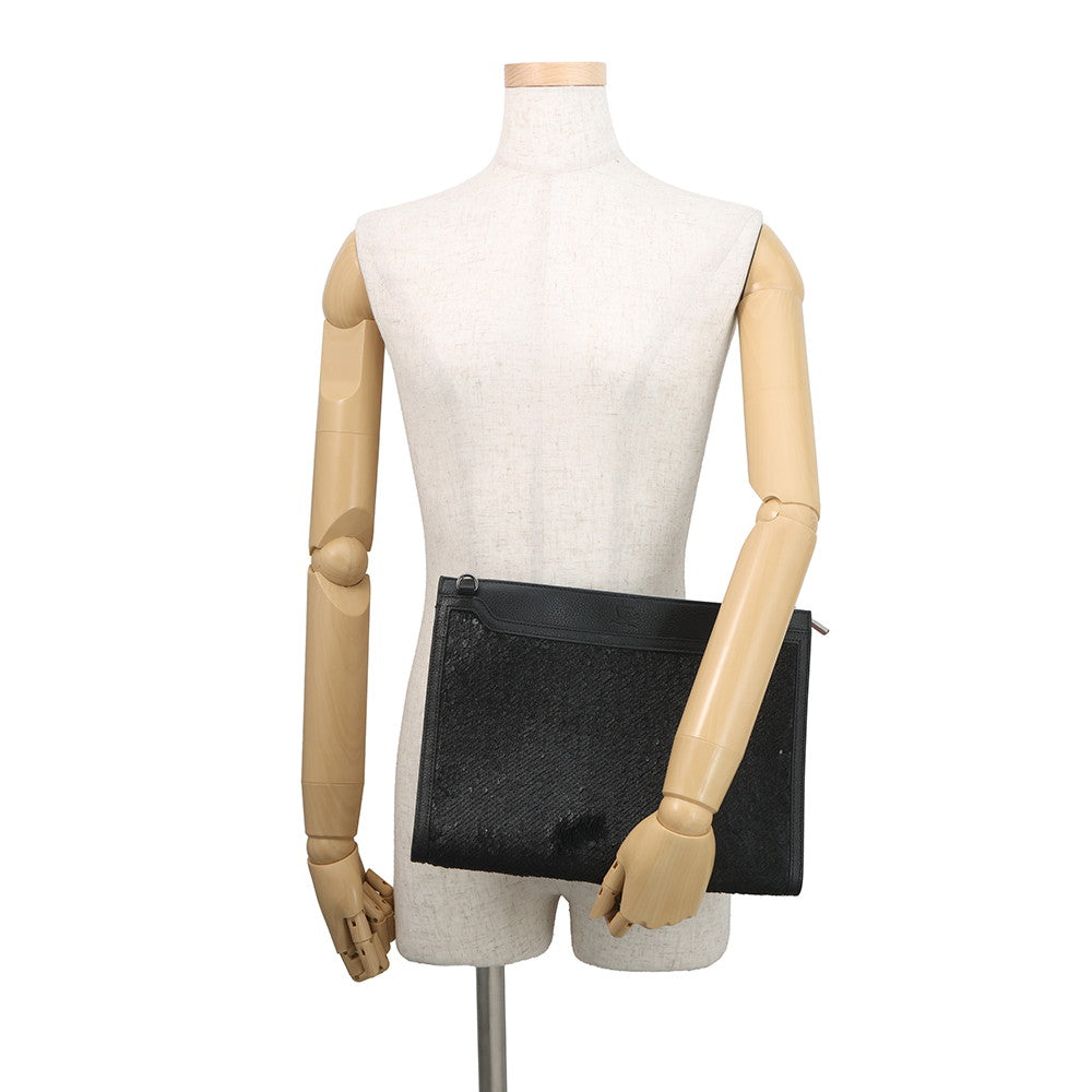 Christian Louboutin Sky Pouch Shoulder Bag Black/Red Sequins Leather
