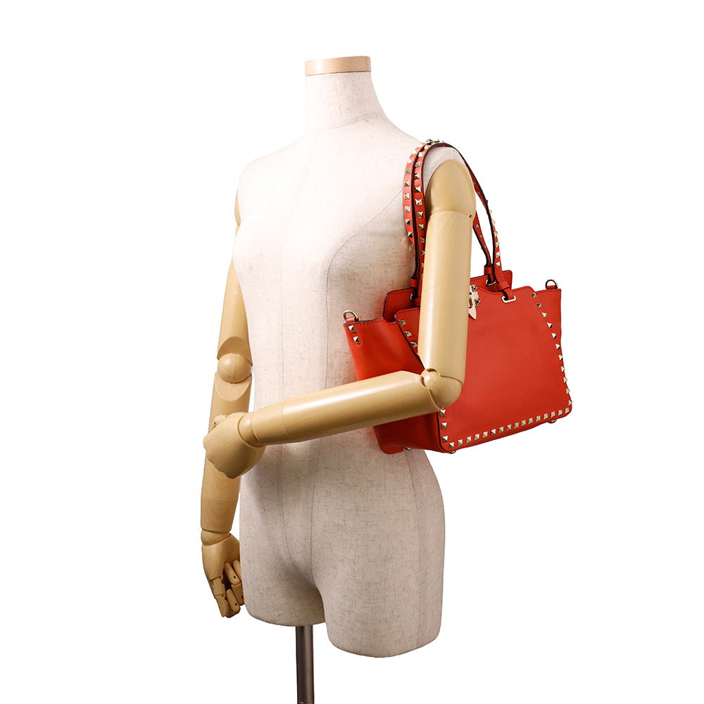 Valentino Garavani Studded 2way Tote Bag Red Leather