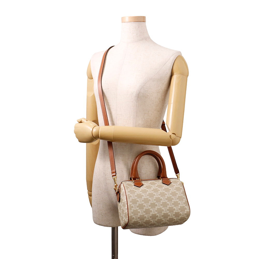 CELINE Triomphe 2-way Boston Bag Brown/Beige197582 PVC Leather