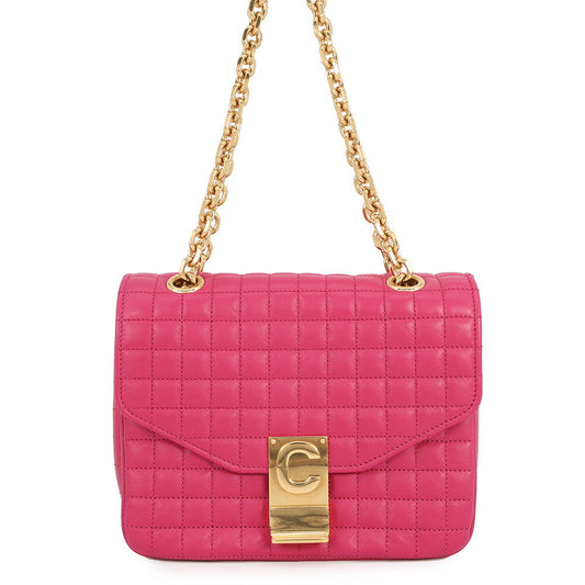 CELINE C Chain Shoulder Bag Pink188403 Leather Size Small