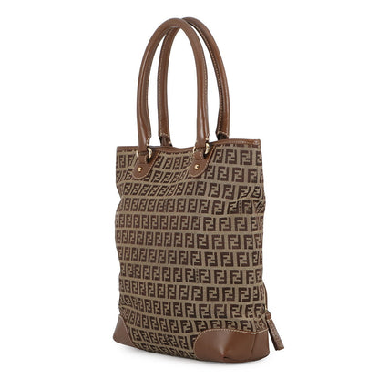 FENDI Zucchino Tote Bag Khaki/Brown8BH139 Canvas Leather