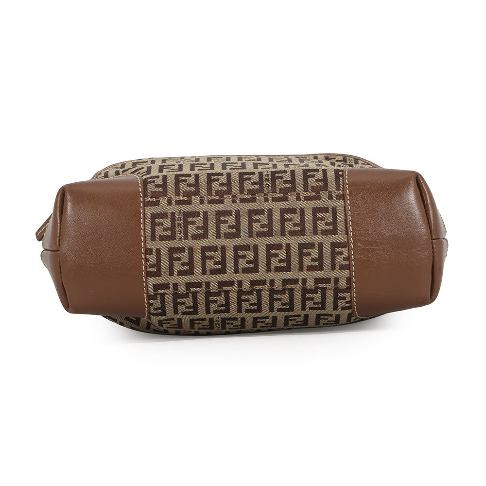 FENDI Zucchino Tote Bag Khaki/Brown8BH139 Canvas Leather