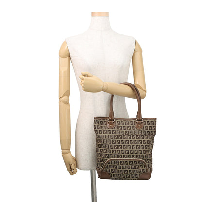 FENDI Zucchino Tote Bag Khaki/Brown8BH139 Canvas Leather