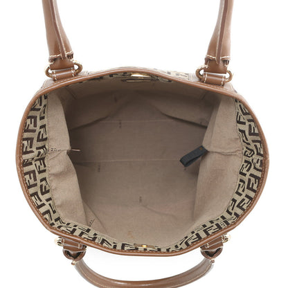 FENDI Zucchino Tote Bag Khaki/Brown8BH139 Canvas Leather