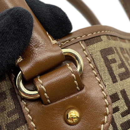 FENDI Zucchino Tote Bag Khaki/Brown8BH139 Canvas Leather