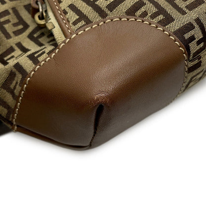 FENDI Zucchino Tote Bag Khaki/Brown8BH139 Canvas Leather