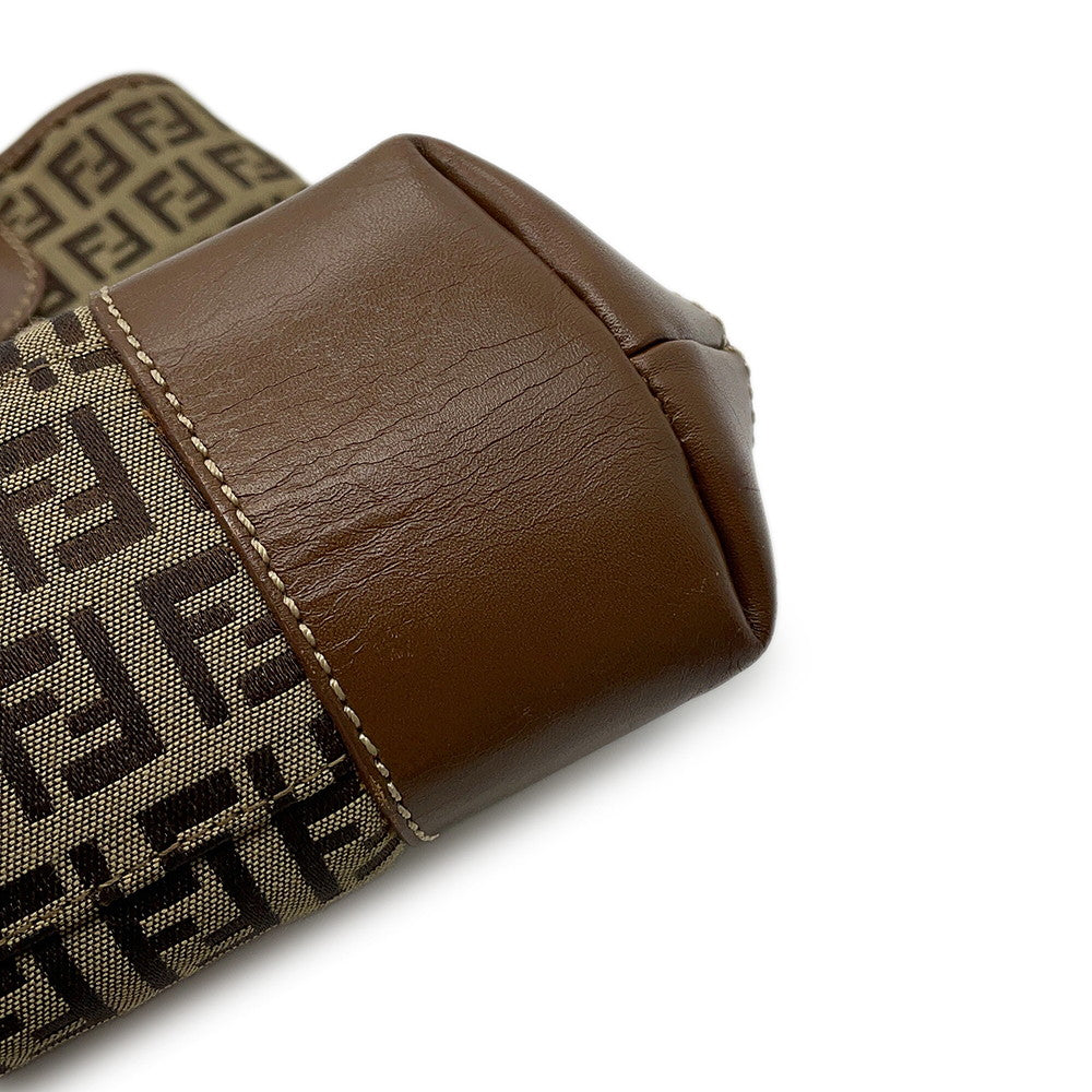 FENDI Zucchino Tote Bag Khaki/Brown8BH139 Canvas Leather
