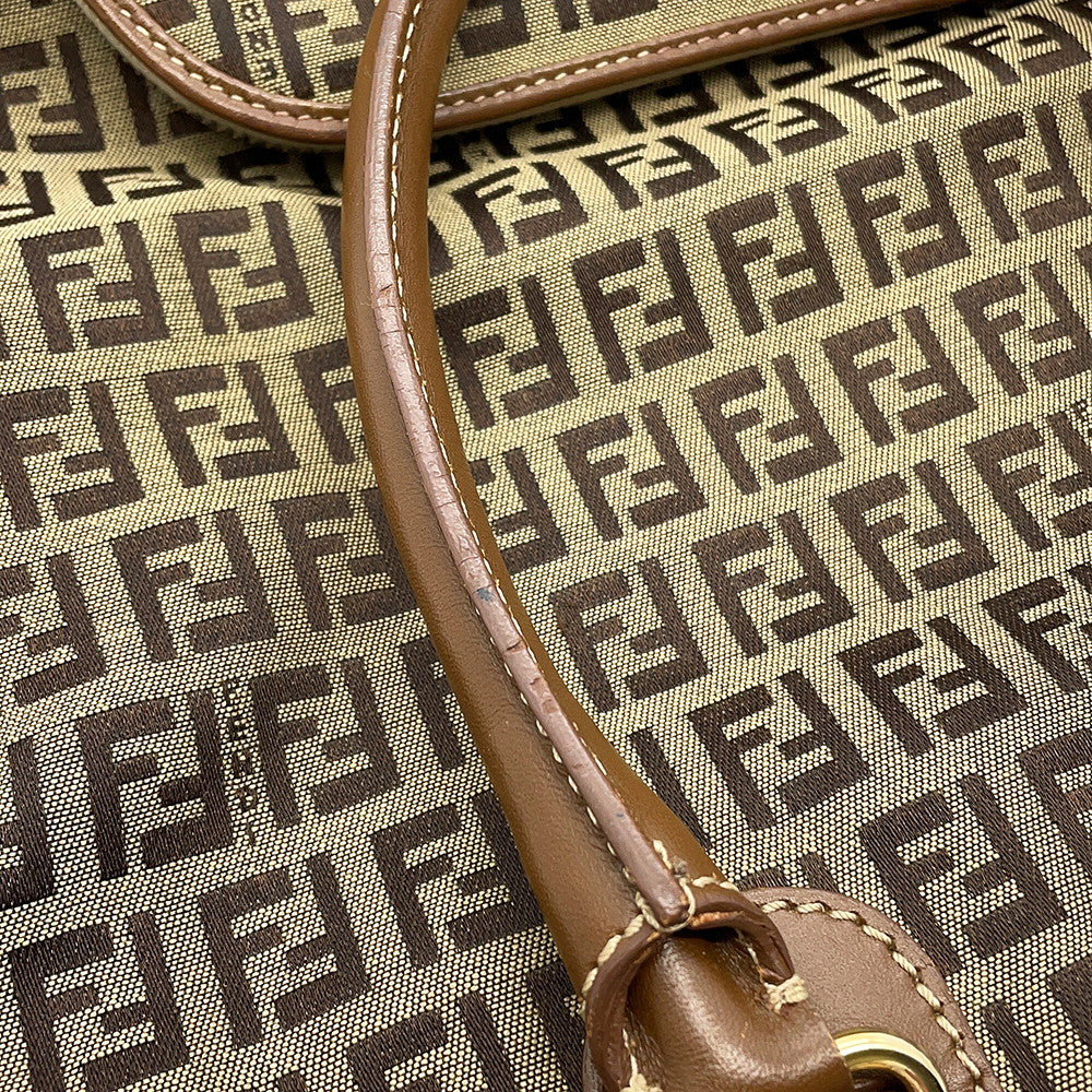 FENDI Zucchino Tote Bag Khaki/Brown8BH139 Canvas Leather