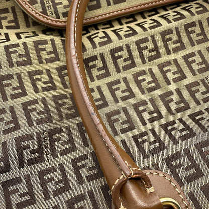 FENDI Zucchino Tote Bag Khaki/Brown8BH139 Canvas Leather