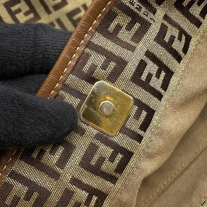 FENDI Zucchino Tote Bag Khaki/Brown8BH139 Canvas Leather