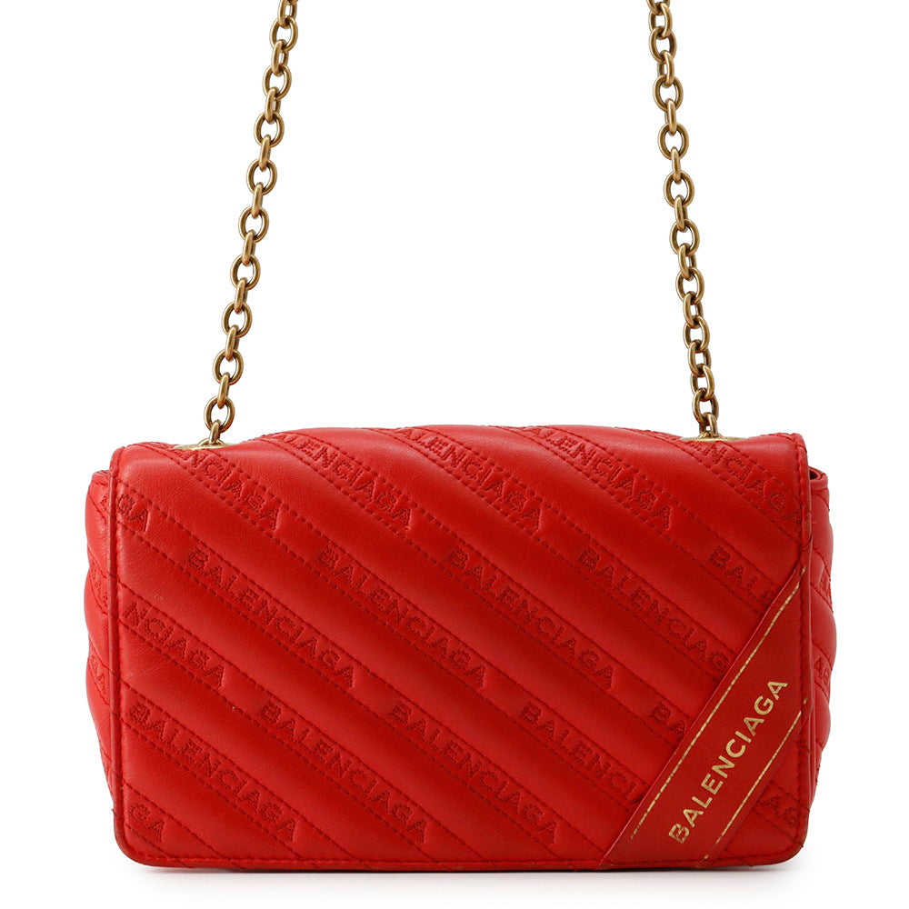 BALENCIAGA Everyday Chain Shoulder Bag Red502027 Leather