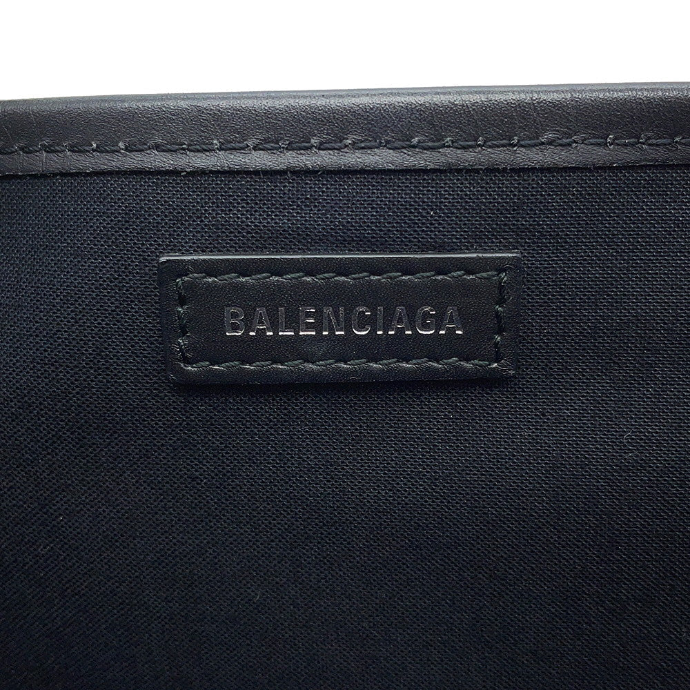 BALENCIAGA Navy Cabas Tote Bag White/Black339933 Canvas Leather Size S