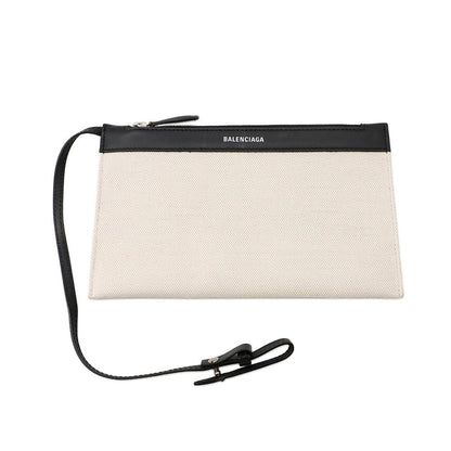 BALENCIAGA Navy Cabas Tote Bag White/Black339933 Canvas Leather Size S