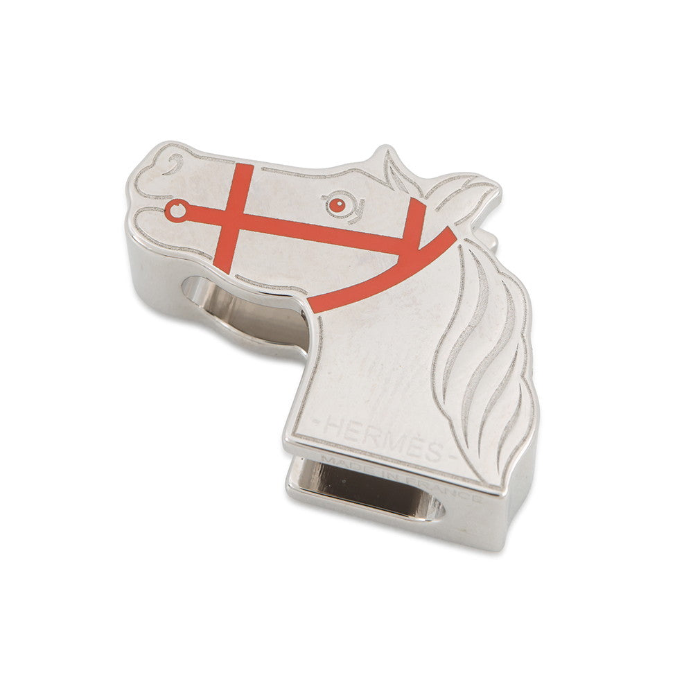 HERMES Quadrije Horse TwillyRing Brown/Silverv Metal