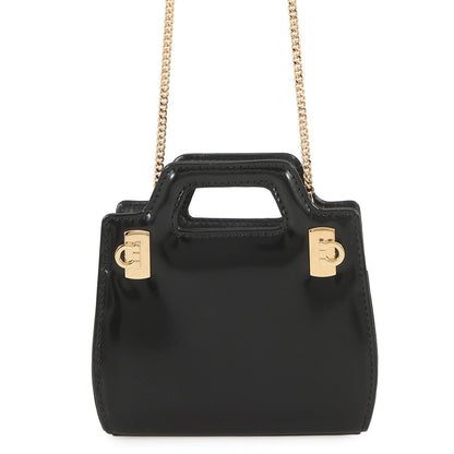 Ferragamo Gancini Chain Pouch Black213984 Patent Leather