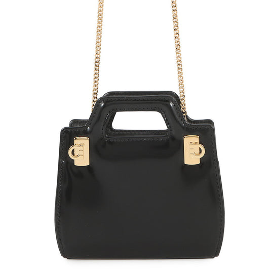 Ferragamo Gancini Chain Pouch Black213984 Patent Leather
