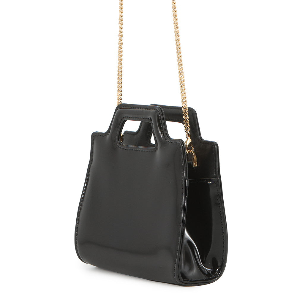 Ferragamo Gancini Chain Pouch Black213984 Patent Leather