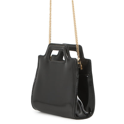 Ferragamo Gancini Chain Pouch Black213984 Patent Leather