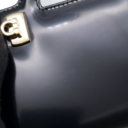 Ferragamo Gancini Chain Pouch Black213984 Patent Leather