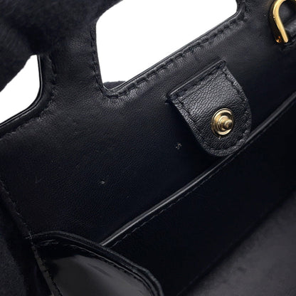 Ferragamo Gancini Chain Pouch Black213984 Patent Leather