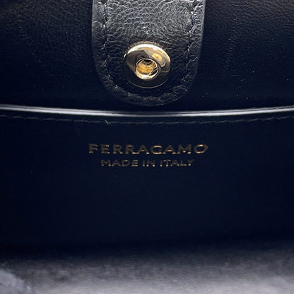 Ferragamo Gancini Chain Pouch Black213984 Patent Leather