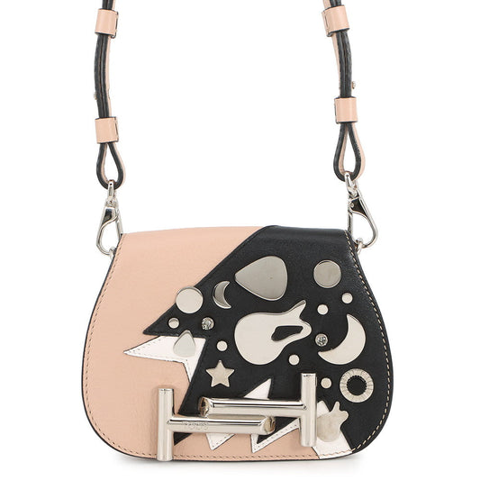 TOD’S Double-T Shoulder Bag Jasmin Flower/Black/White Leather Rhinestone