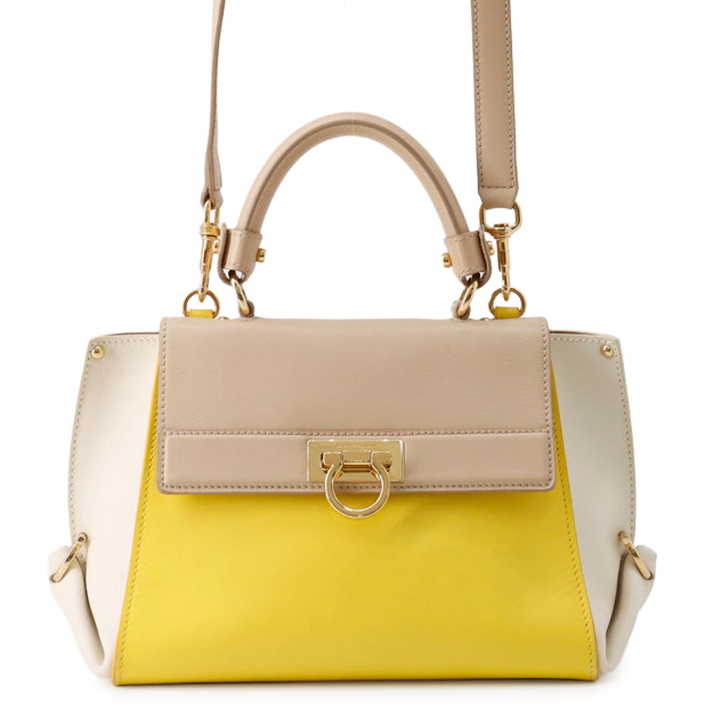 Ferragamo Sofia Gancini 2-way Bag Mimosa/White/Beige21D570 Calf Leather