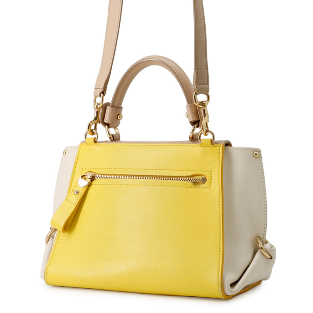 Ferragamo Sofia Gancini 2-way Bag Mimosa/White/Beige21D570 Calf Leather
