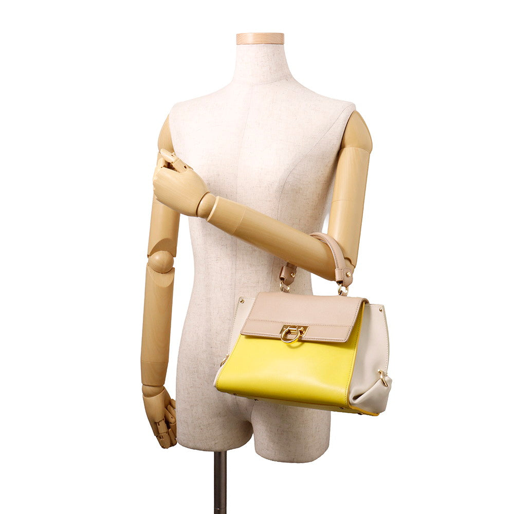 Ferragamo Sofia Gancini 2-way Bag Mimosa/White/Beige21D570 Calf Leather