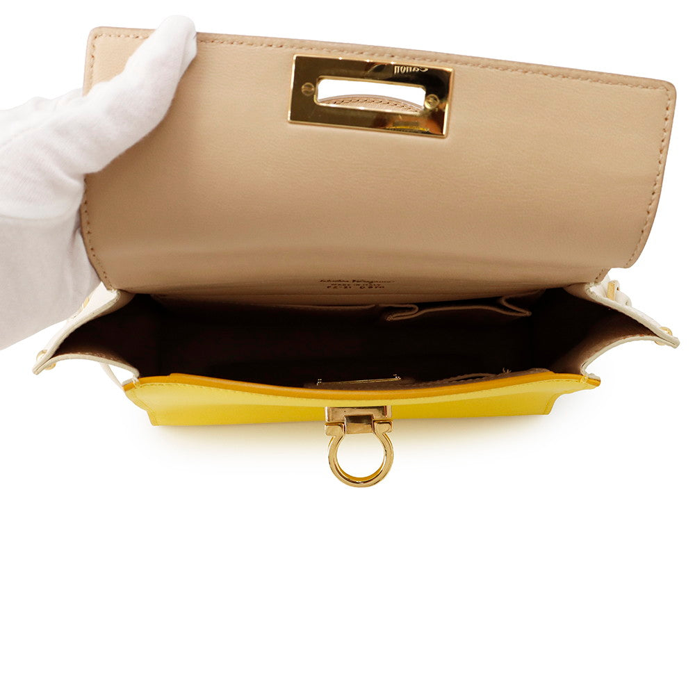 Ferragamo Sofia Gancini 2-way Bag Mimosa/White/Beige21D570 Calf Leather