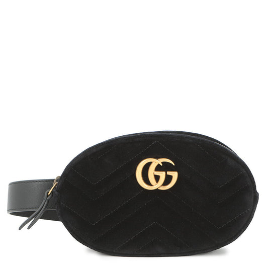 GUCCI GG Marmont Crossbody Bag Black/Pink476434 493075 Leather Velour