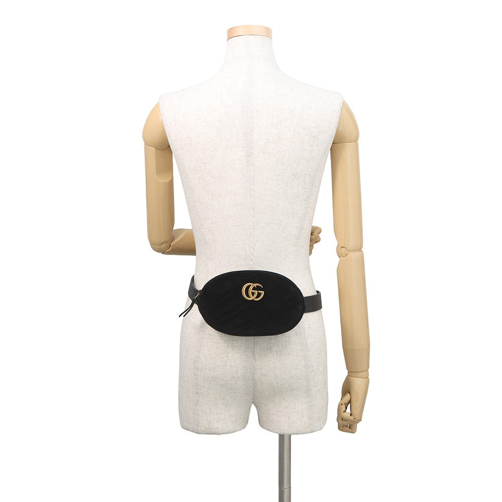 GUCCI GG Marmont Crossbody Bag Black/Pink476434 493075 Leather Velour