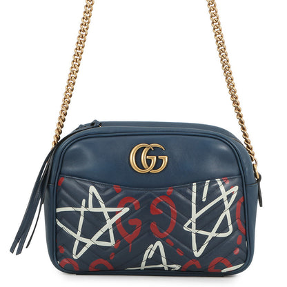 GUCCI GG Marmont Ghost Shoulder Bag Blue443499 Leather