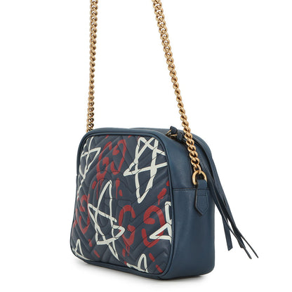 GUCCI GG Marmont Ghost Shoulder Bag Blue443499 Leather