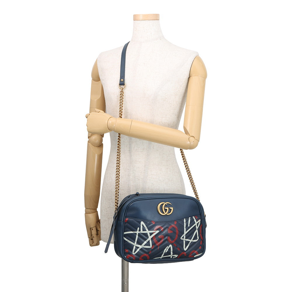 GUCCI GG Marmont Ghost Shoulder Bag Blue443499 Leather
