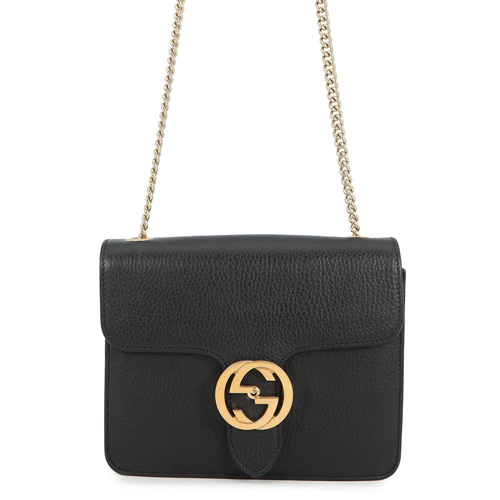 GUCCI Interlocking G ChainShoulder Bag Black510304 527620 Leather