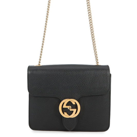 GUCCI Interlocking G ChainShoulder Bag Black510304 527620 Leather