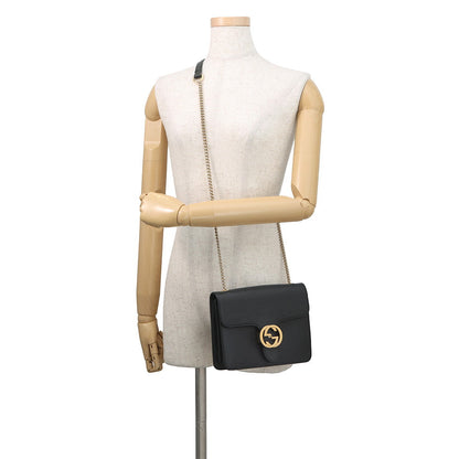 GUCCI Interlocking G ChainShoulder Bag Black510304 527620 Leather