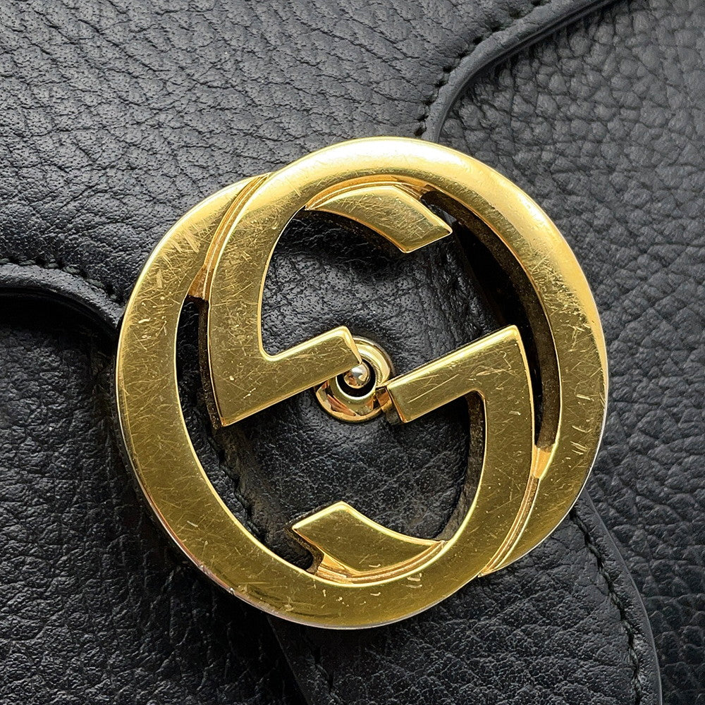 GUCCI Interlocking G ChainShoulder Bag Black510304 527620 Leather