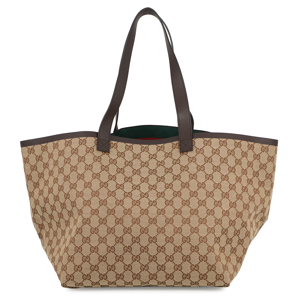 GUCCI Tortissima Tote Bag Beige/Brown788203 GG Canvas Leather Size Medium