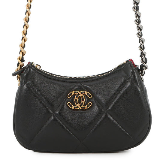 CHANEL CHANEL19 Matelasse SmallHobo Bag BlackAP3676 Lambskin